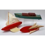 Wooden Star Pond Yachts and Welkut Models Motor Cruiser, red Star Yacht 2 and large repainted Star