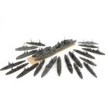 1/1200 Scale Naval Waterline Models, a collection of twenty four mainly larger vessels all unmarked,