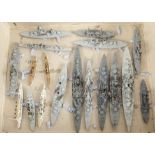 White Metal Naval Vessels, 1/1250 Scale or Similar, unboxed with some damage including Neptune