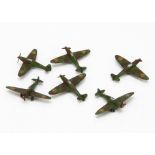 Pre-War Dinky Toys 62h Hawker Hurricane Set, six planes, camouflaged tops, black undersides, RAF