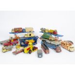 Playworn Corgi Toy Commercials, including Ecurie Ecosse Racing Car Transporter, Scammell Tri-Deck
