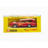 A Corgi Toys 277 The Monkees Monkeemobile, red body, white roof, yellow Guitar logo, figures of