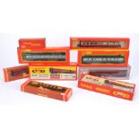 Tri-ang/Tri-ang-Hornby and Hornby 00 Gauge Coaches, early Tri-ang short red (2), red and cream (