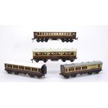 Four Bassett-Lowke O Gauge lithographed LNWR Coaches, all in LNWR 'plum and spilt milk', one ex-