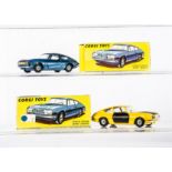 Corgi Toys 332 Lancia Fulvia Sport Zagato, two examples, first yellow body, black bonnet and