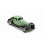 A Dinky Toys 36d Rover Streamlined Saloon, green body, black moulded chassis, light green ridged