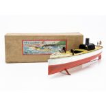 A Kuramochi (C K Japan) Tinplate Whiz Power Boat, rare pre-war put-put motor boat, with flag,