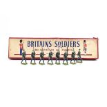 Britains post WW2 boxed set 432 German Infantry, figures unstrung but G-VG, minor wear only, box