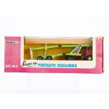 A Rare Polistil 1/43 Lancia Esagamma Car Transporter M 2, red cab, light green trailer and upper