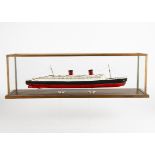 Model of RMS Queen Mary in Glazed Display Case and another, a plastic model painted to a fair