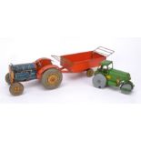 Tri-ang and Mettoy Tin Toys, Tri-ang Minic green clockwork Road Roller, Mettoy blue and red