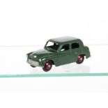 A Dinky Toys 40f Hillman Minx, rare dark green body, maroon hubs, small baseplate lettering, VG