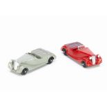 Dinky Toys 38b Sunbeam Talbot Sports, two examples, first red body, maroon tonneau, black ridged