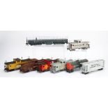 American O Gauge Freight Stock by Atlas and others, all unboxed, including cabooses in SP silver, SP