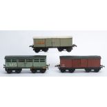 Hornby O Gauge No 2 LMS Freight Stock, a nut-and-bolt cattle wagon in grey with green base and white
