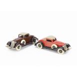 Pre-War Tootsietoy Grahams, 0614 Graham Convertible Coupe, two examples, first orangey-red body, tan