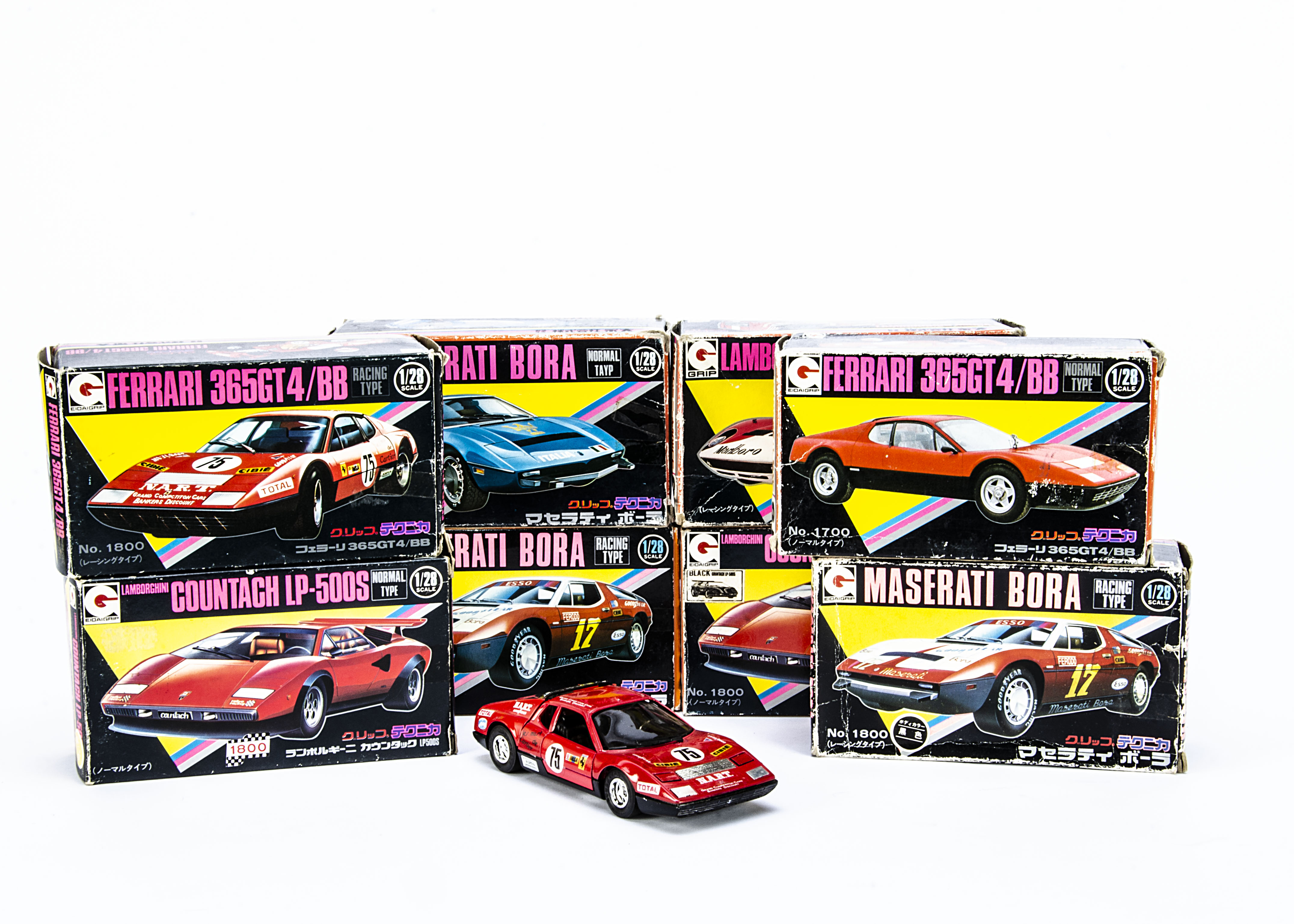 Eidai Grip (Japan) 1/28 Diecast Sports Cars, including Maserati Bora Normal Typ, Racing Typ,