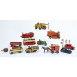 Various Playworn Diecast Vehicles and Road Signs, including Dinky, Bulldozer, Refuse Lorry,