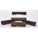Five Bassett-Lowke O Gauge lithographed LMS Coaches, comprising 1924-series brake/3rd no 2783 with