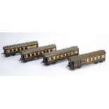 Hornby O Gauge No 2 Special Pullman Coaches, all with brown cantrails and grey roofs, comprising