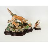 A Royal Doulton sculpture of a prowling tiger and tiger cubs near water, 42cm x 34cm x 25cm,