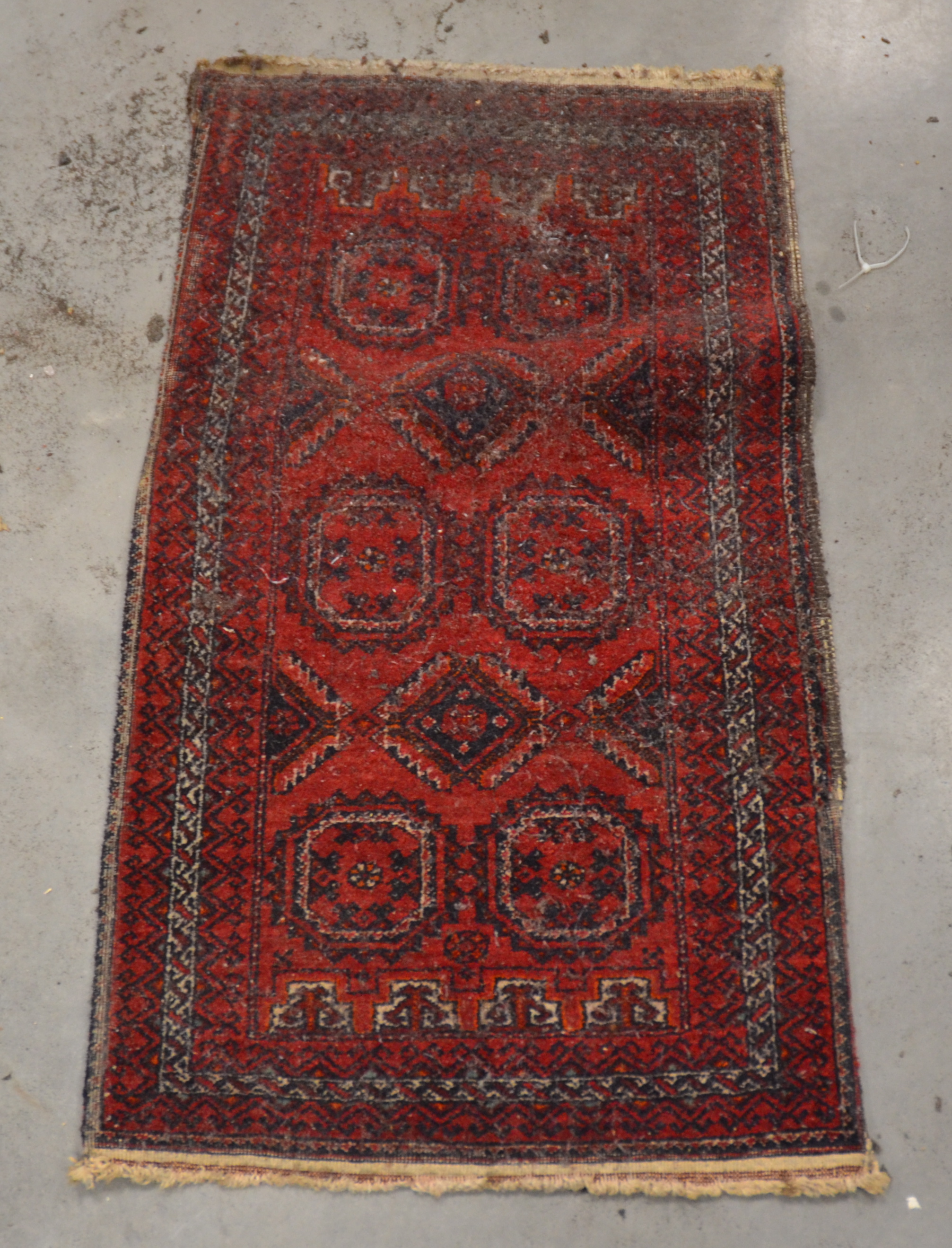 A Middle Eastern rug of near square proportions, with central octofoil shape, surrounded by a - Image 3 of 6