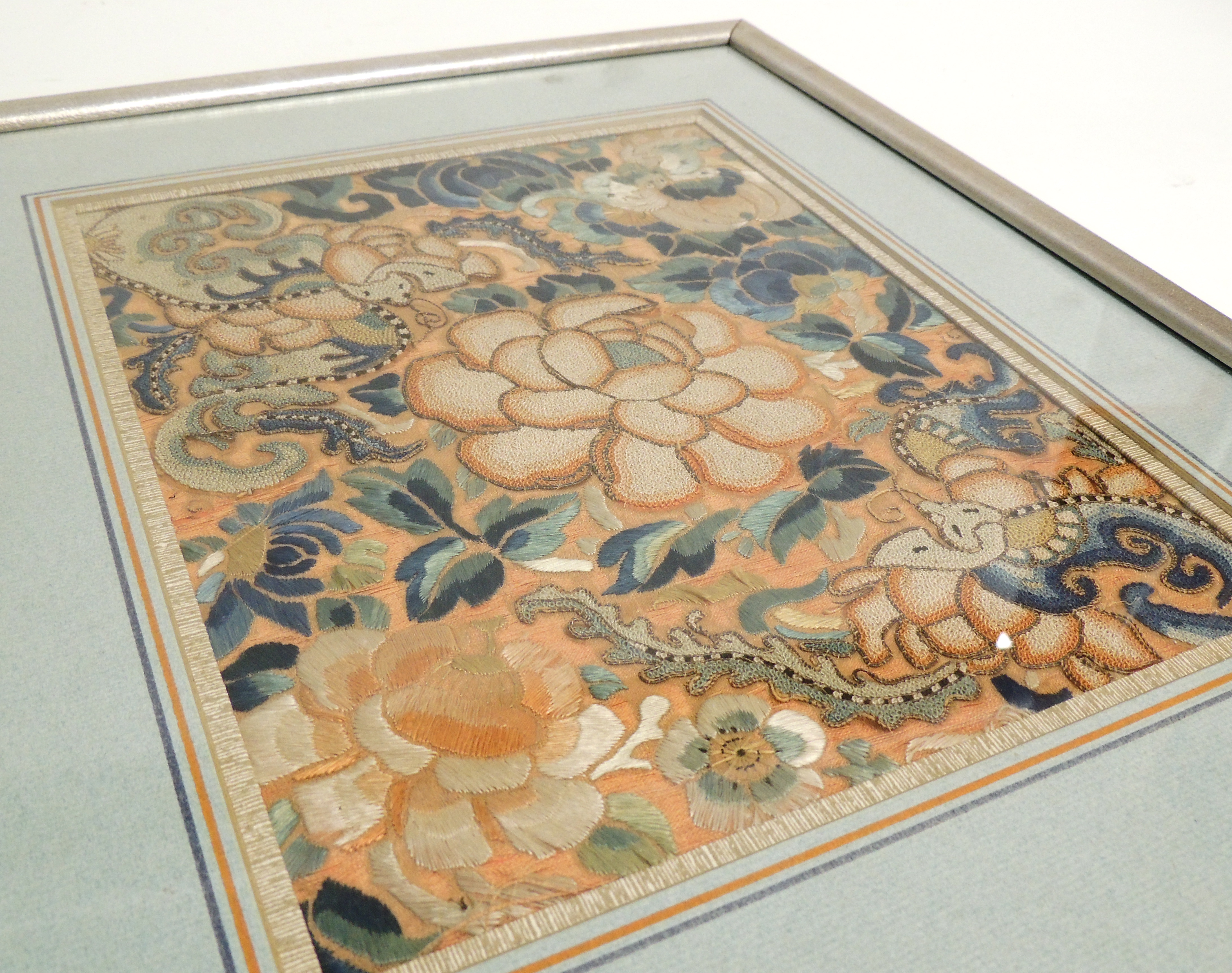A framed sample of 19th Century Chinese Peking knot work probably from a robe, with central flower - Image 3 of 3