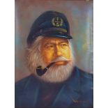Lee Young (1914 - 1988) oil on canvas ships captain smoking a pipe, signed (lower right) 'Lee