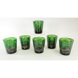 Six Venetian green glass tumblers, each with gondola and basilica decoration, height 8cm (6)