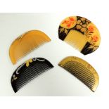 Four Japanese Meiji period Kushi Kanzashi hair combs, all of semi circular shape, three horn