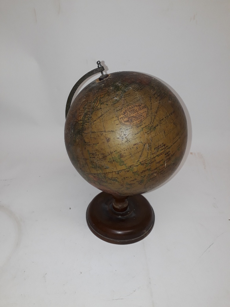 Vintage Geographia Terrestrial Globe, a pre war 8" globe on turned wooden stand by Geographia