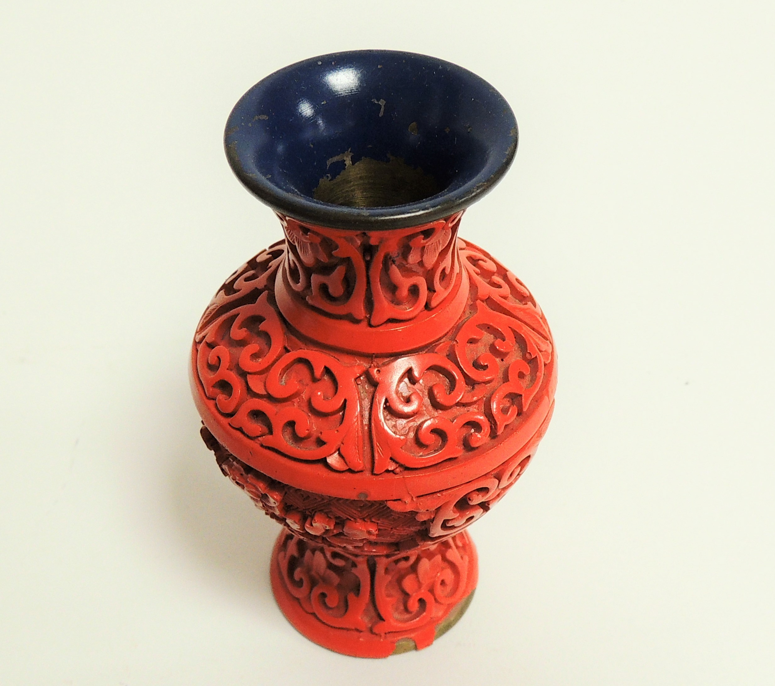 Six items of 20th Century Chinese red cinnabar lacquer, including a baluster vase with chrysanthemum - Image 3 of 4