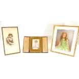 An early 20th Century miniature portrait study of female, cased, indistinct signature to lower