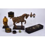 A small group of Asian art and interior objects to include a Chinese snuff bottle with decoration of