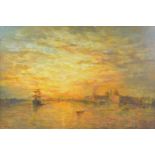 M. J. Rendell 20th Century oil on board, sunset view across the Thames with St Paul's Cathedral in