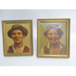 A pair of early 20th Century oils on canvas, boys smoking, signed (lower left) 'Rossi', internal