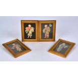 Four watercolour studies of young children in Asian attire, each child holding an object, a fan, a