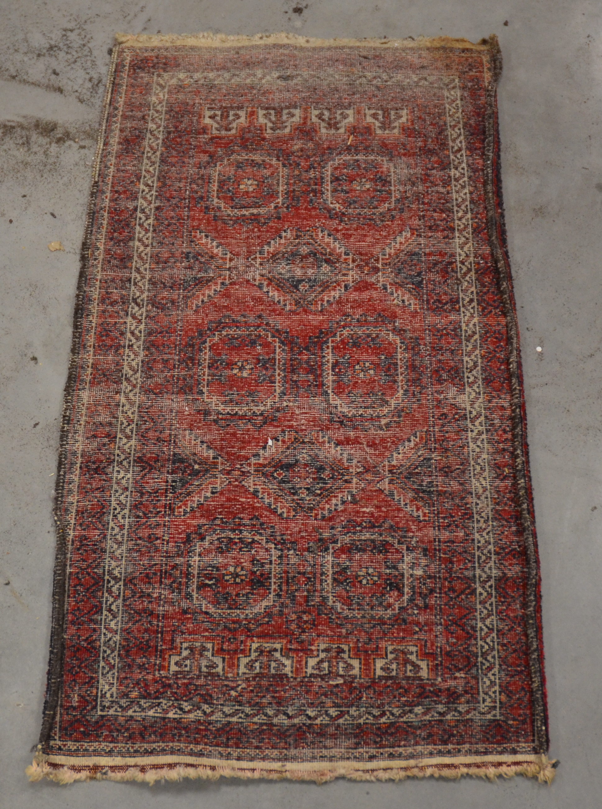 A Middle Eastern rug of near square proportions, with central octofoil shape, surrounded by a - Image 4 of 6