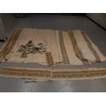 Vintage French Curtains, four pairs of curtains with gold and blue banded vine detail two pairs