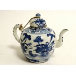 An 18th Century or later underglaze blue and white Chinese export ware teapot, of squat bulbous