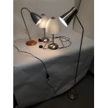 Contemporary Lamps, a group of four comprising a pair of brushed chrome bedside/table lamps with
