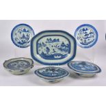 A quantity of 19th Century or earlier Chinese blue and white export dining wares, to include three