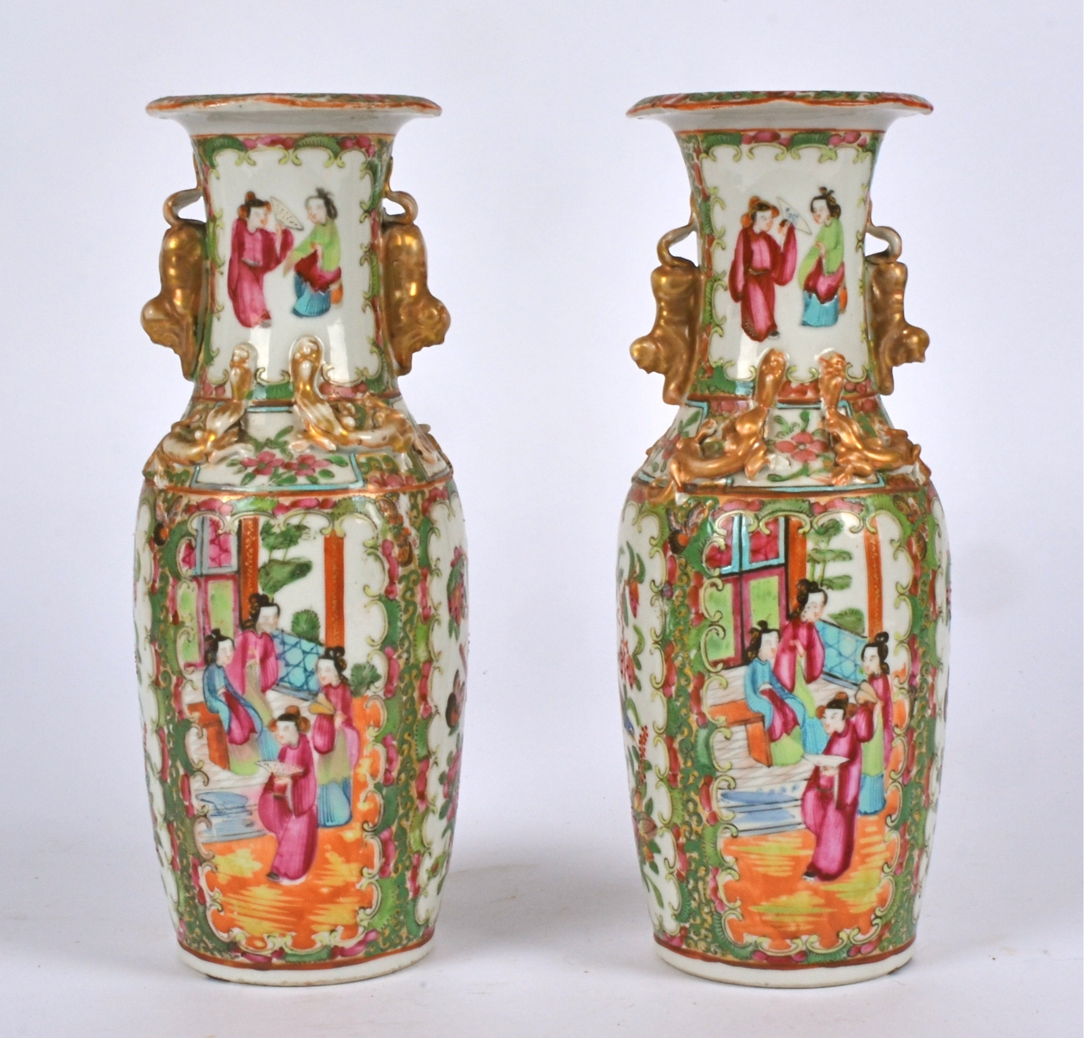 A pair of 19th Century Chinese Canton rose medallion baluster vases, decorated in overglaze - Image 2 of 3