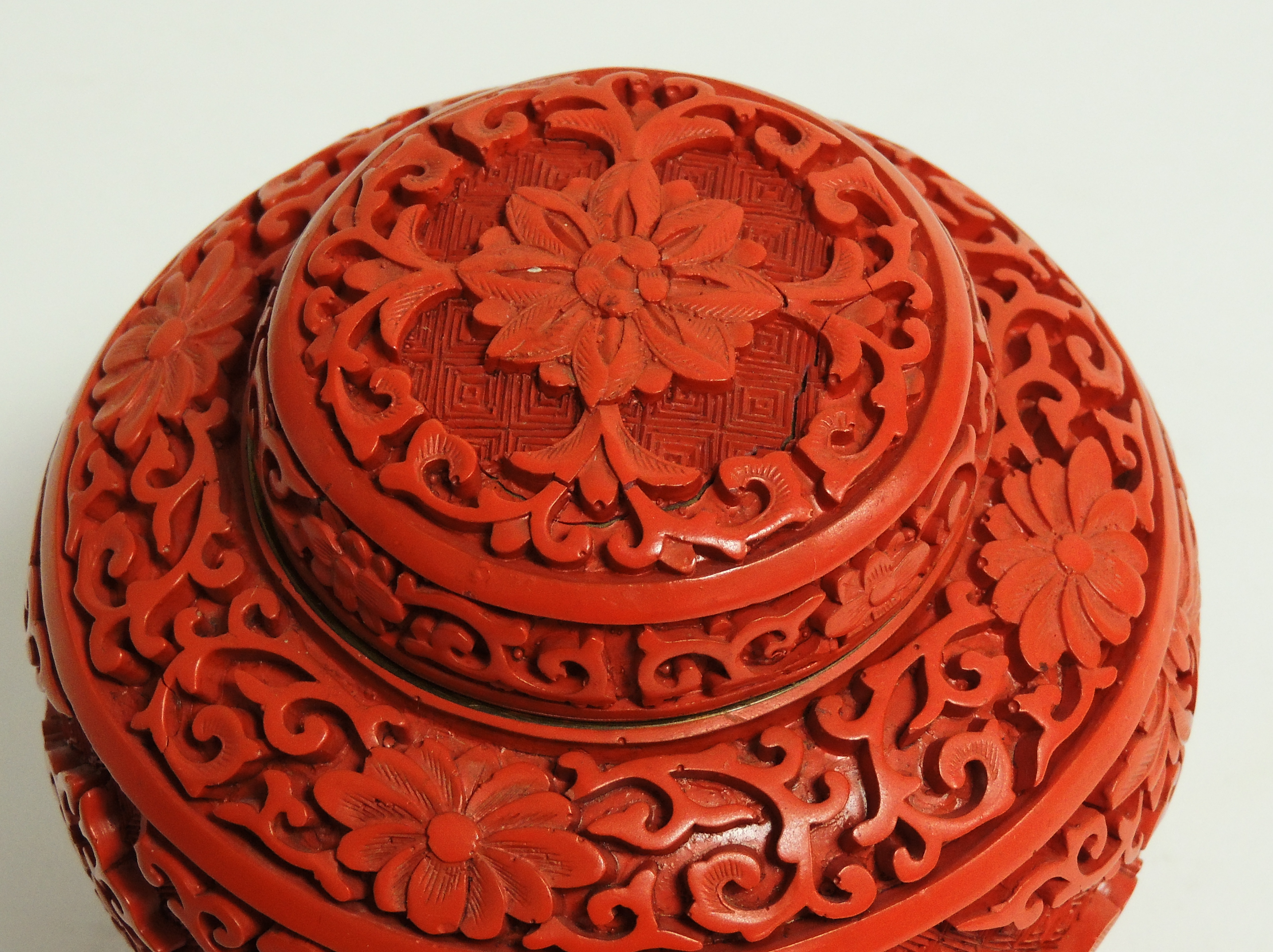 Six items of 20th Century Chinese red cinnabar lacquer, including a baluster vase with chrysanthemum - Image 4 of 4