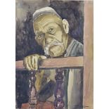 Abu Bakar Ibrahim (1925-1977) watercolour on paper, portrait of an elderly gentleman looking over