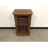 A late Victorian walnut veneered and inlaid music cabinet, 52cm wide, 86cm high and 36cm deep