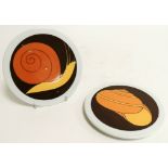 A pair of Bing & Grondahl circular porcelain plaques, with a design of snails, one inside and one