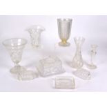 A box of 19th Century and later glassware to include a pair of cylindrical glass vessels with