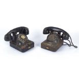Two vintage plastic dial telephones, 16cm x 24cm x 16cm and 14cm x 18cm x 24cm (2)