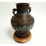 A 20th Century Chinese bronzed vase, with various borders and cloisonné enamel work, the lowest